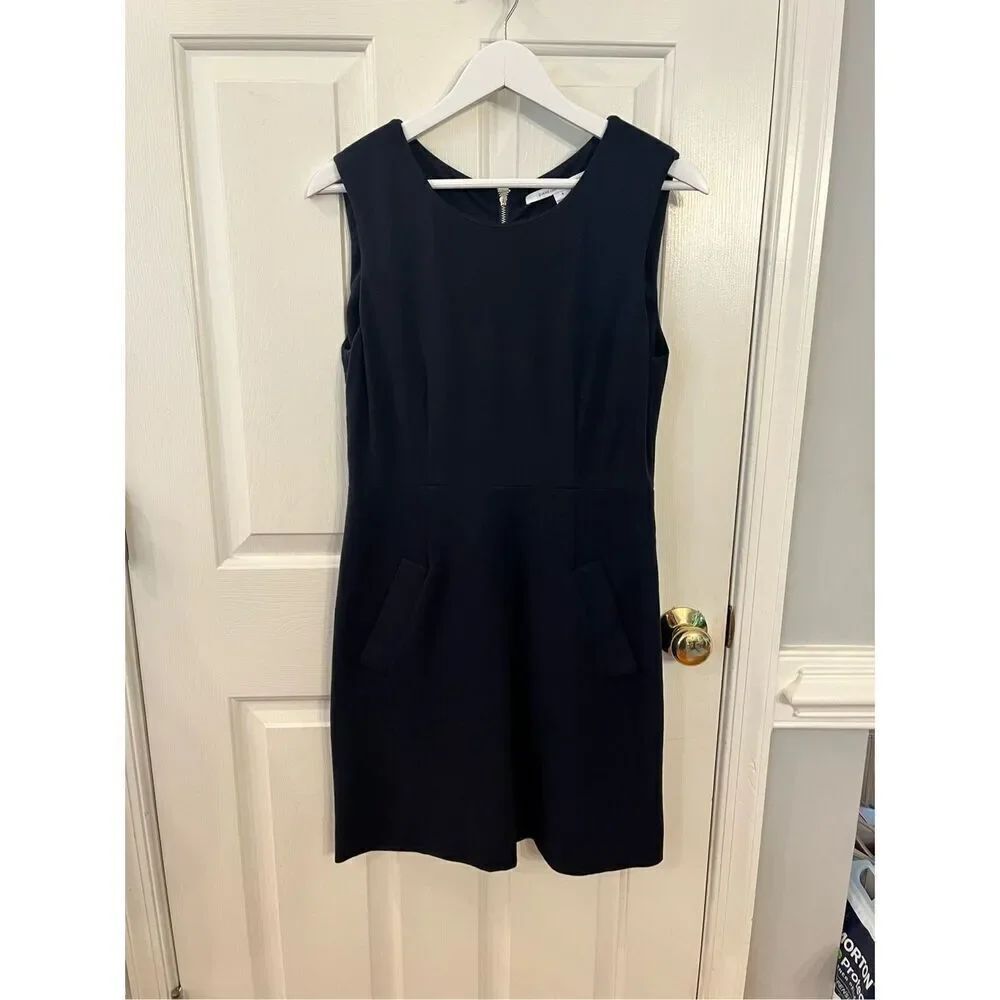 Diane Von Furstenburg Navy Sleeveless Front Pocket Top & Bottom Back Zip Dress s